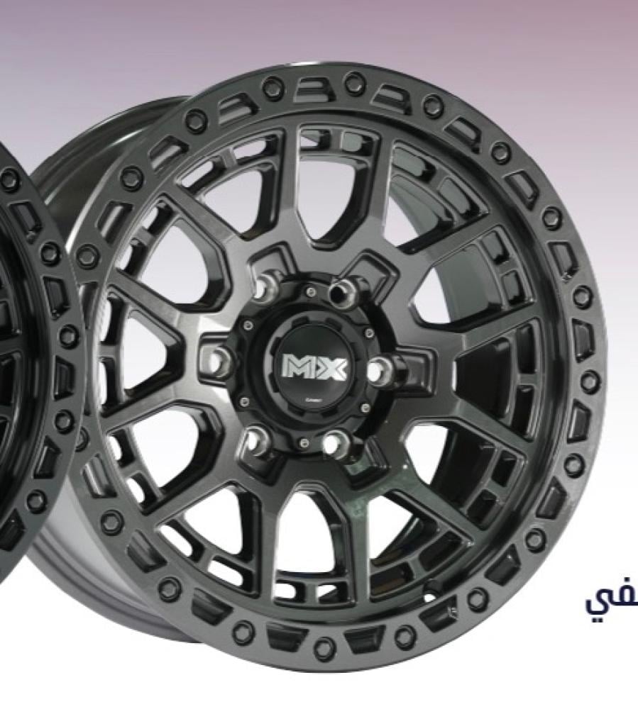 طقم جنوط لينزو MX GRAVEL رمادي اسود - اسود مطفي مقاس 17x9 تايوتا لاندكروزر جكسار موديل 2022 وأعلى