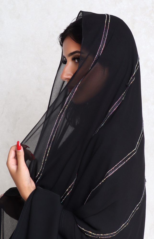 طرحة حرير 5 خطوط تطريز وفصوص ملون 160