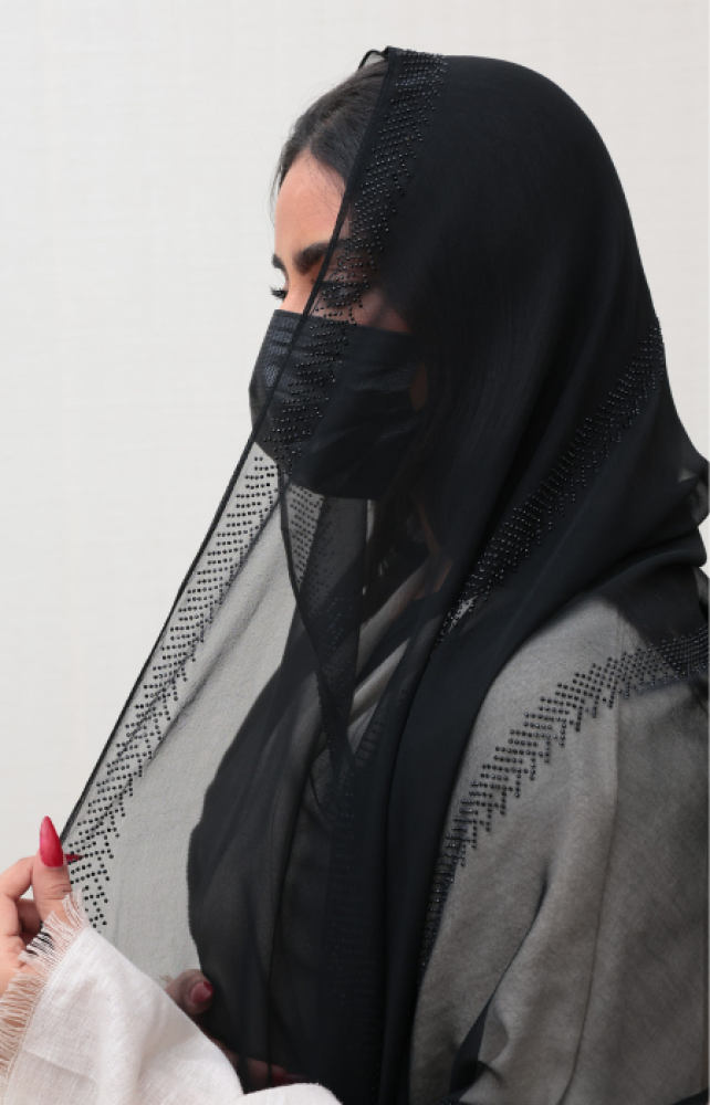 Natural silk hijab with black stones 954