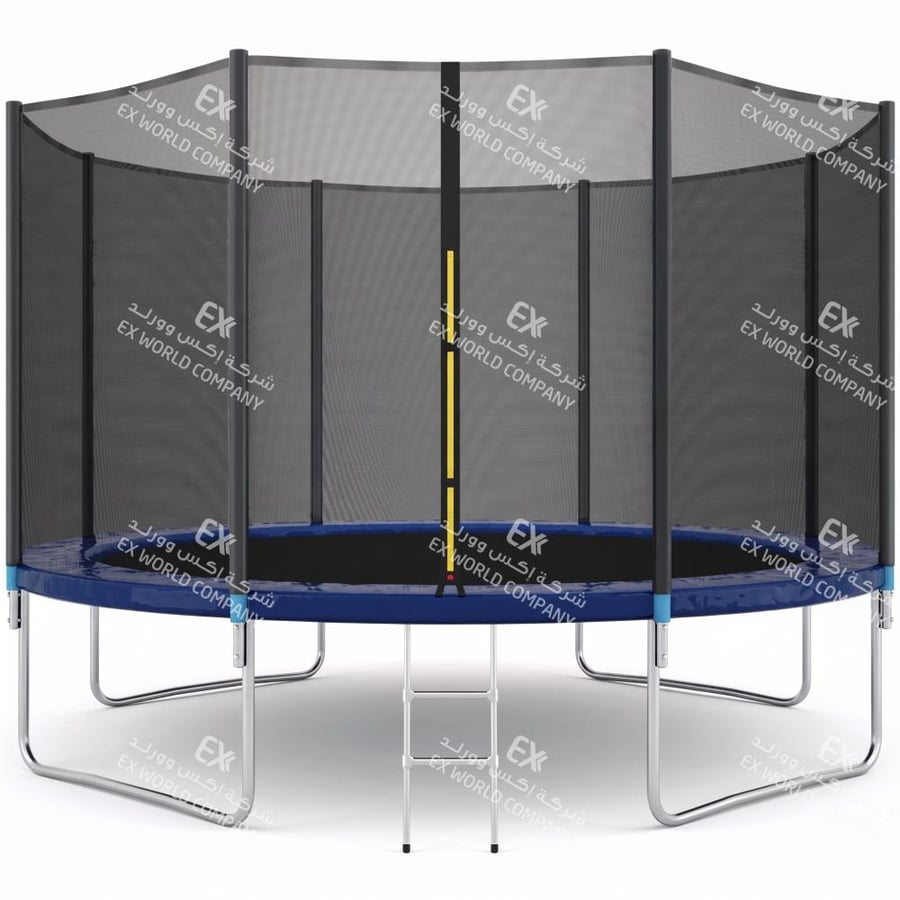 Outdoor mesh trampoline 14 foot 4.26 meter blue sufficient for 16 players supports 250 kg