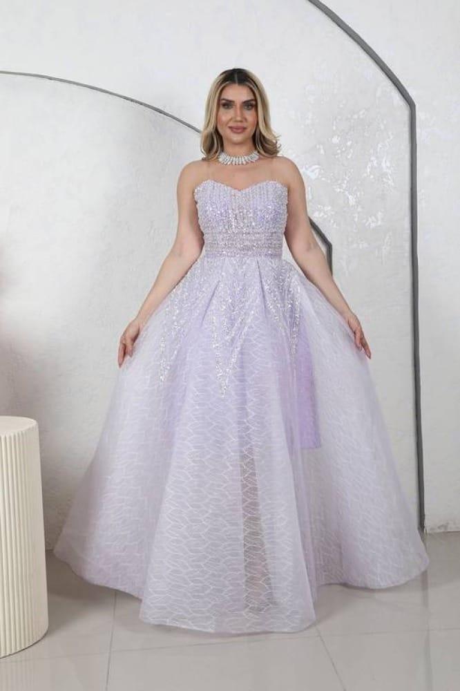 فستان سهرة طويل موف راقي بتطريز