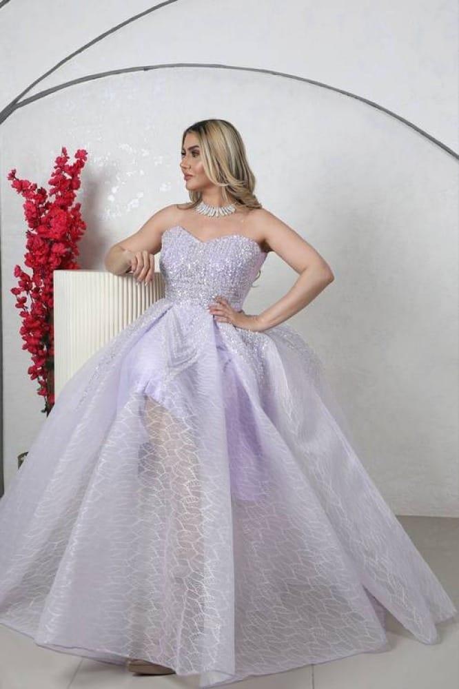 فستان سهرة طويل موف راقي بتطريز