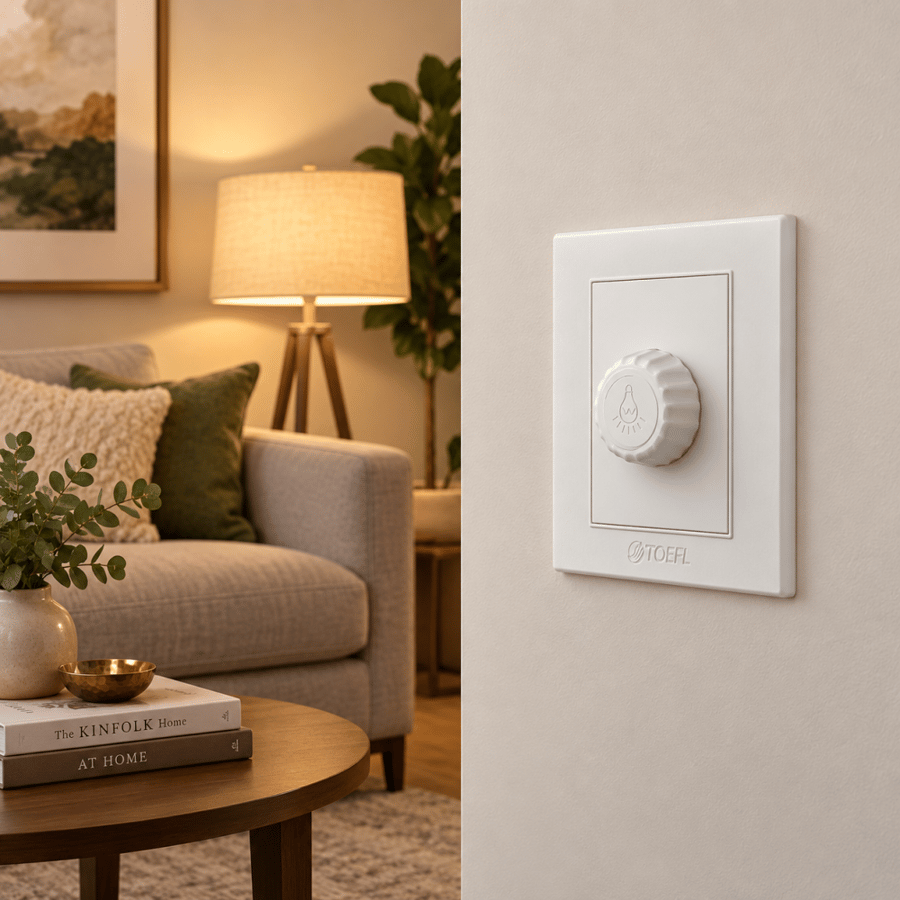 مفتاح دايمر لمبة 1000 واط Dimmer (تحكم في سطوع "تعتيم" الاضاءة) لون ابيض ساده توفل