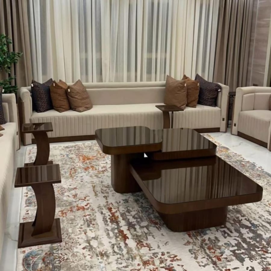 Luxury wooden coffee table set with high sofa (3+4)