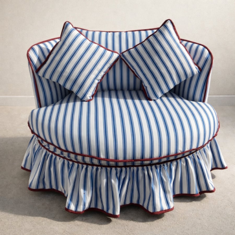 Luxurious Roman sofa chair, 120 cm diameter, striped fabric