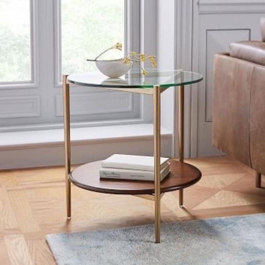 Side table with a wooden frame, two levels, luxurious appearance