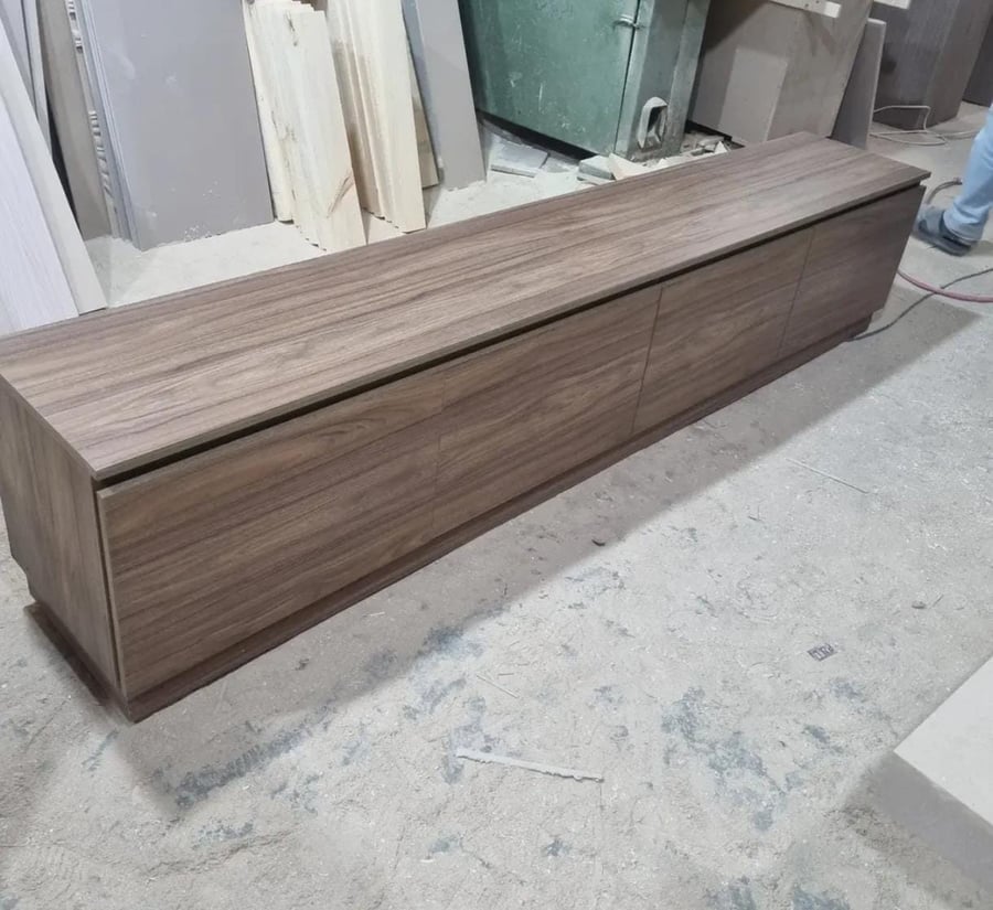 Wooden screen table with walnut veneer