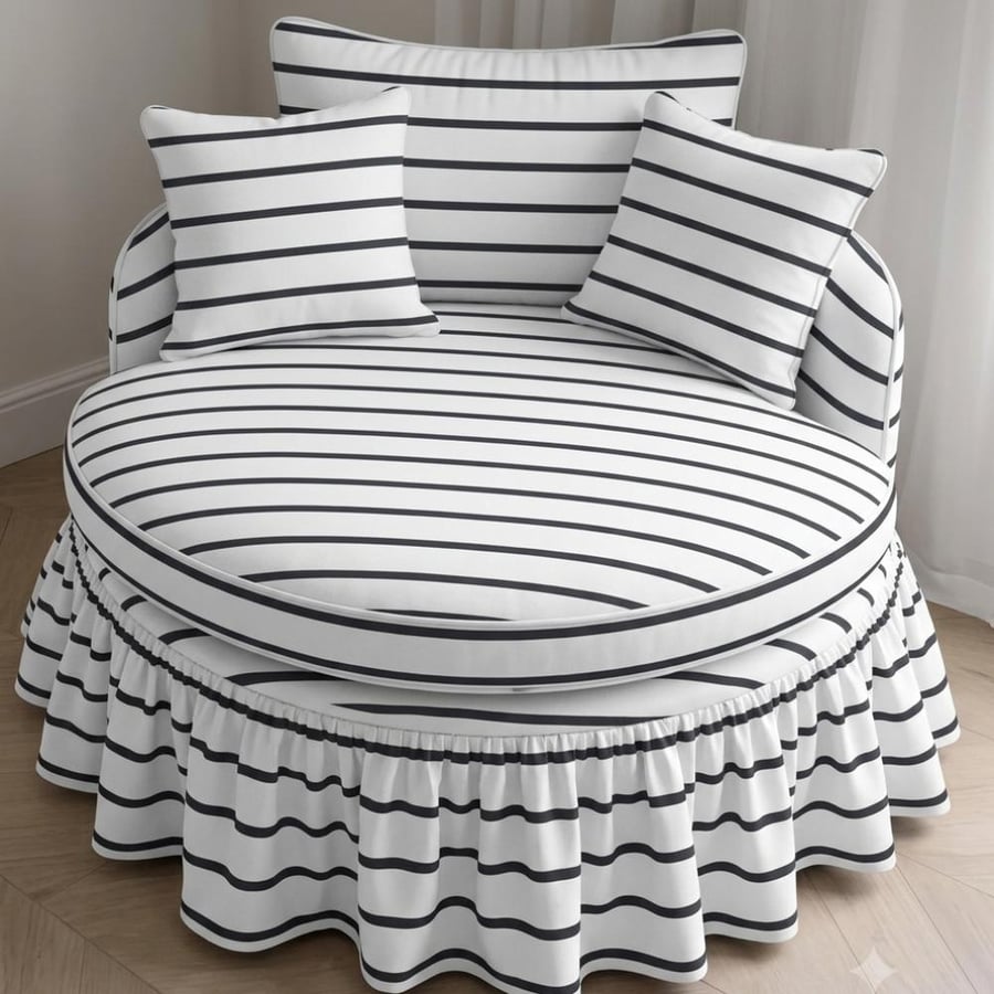 Luxurious Roman sofa chair, 120 cm diameter, striped fabric