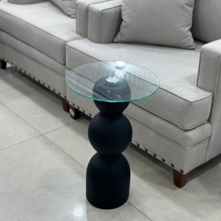 Wooden carved table, multi-purpose, transparent glass surface