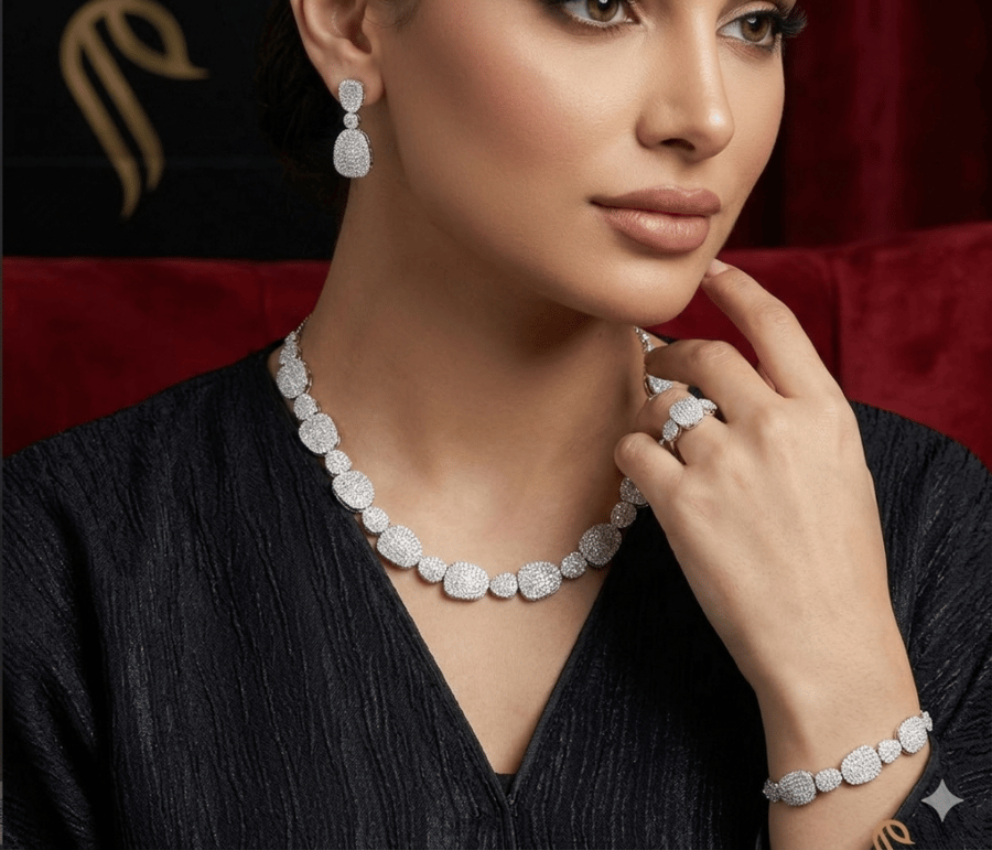 فرع ( سويكت ) طقم شبكة ذهب ابيض عيار 18 الوزن  15.87