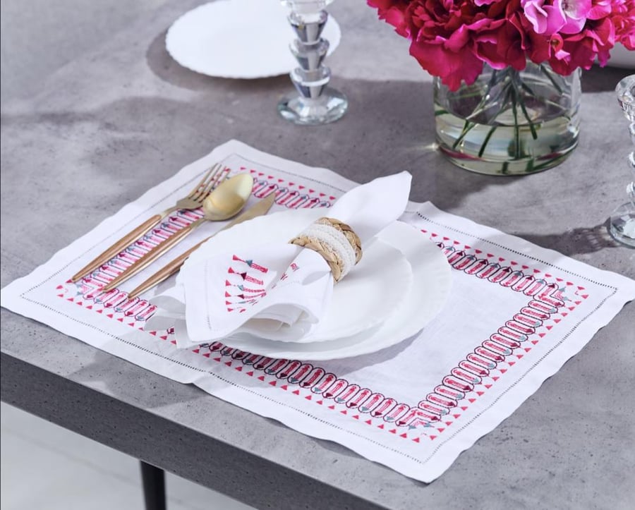 Red embroidery placemats and napkin