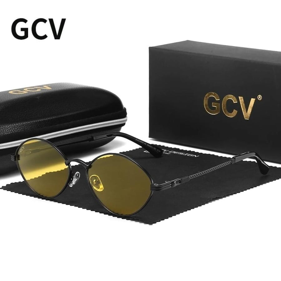 نظارات شمسية GCV بنمط عين القطة – تصميم زيتوني بإطار من سبائك التيتانيوم للرجال والنساء