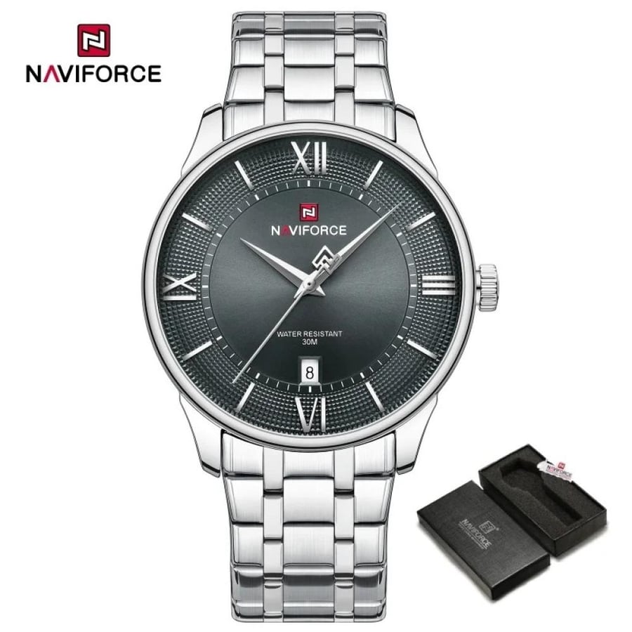 NAVIFORCE ساعة رجالي كلاسيكية حزام الفولاذ المقاوم للصدأ 3ATM مقاوم للماساعة كرونوغراف رجالية NF9272S