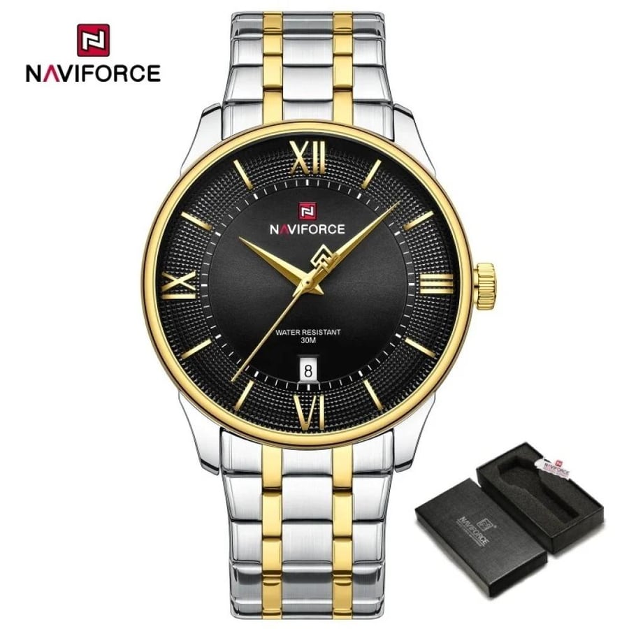 NAVIFORCE ساعة رجالي كلاسيكية حزام الفولاذ المقاوم للصدأ 3ATM مقاوم للماساعة كرونوغراف رجالية NF9272S