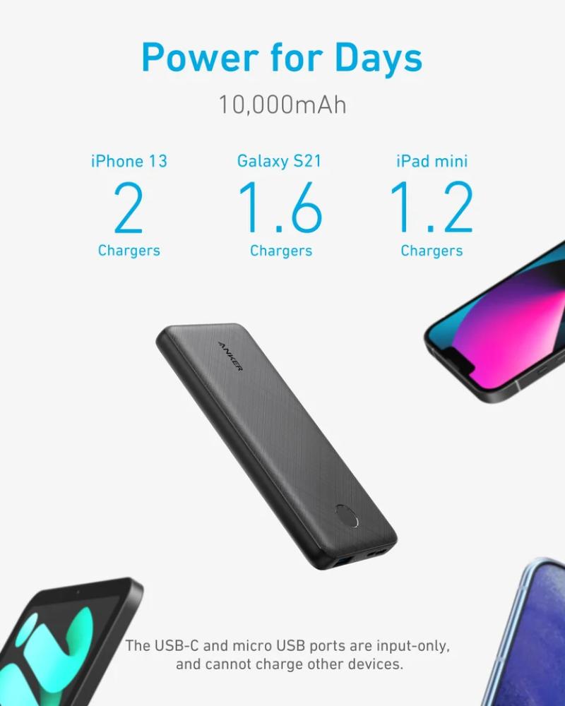 باور بانك Anker 313 باور بانك بطارية 10000 مللي أمبير في الساعة باور بانك محمول مع بطاريات خارجية لشحن PowerIQ عالية السرعة