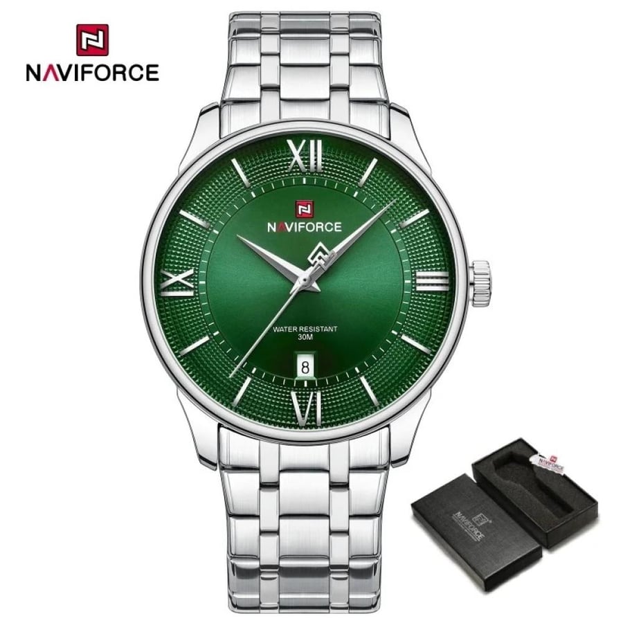 NAVIFORCE ساعة رجالي كلاسيكية حزام الفولاذ المقاوم للصدأ 3ATM مقاوم للماساعة كرونوغراف رجالية NF9272S