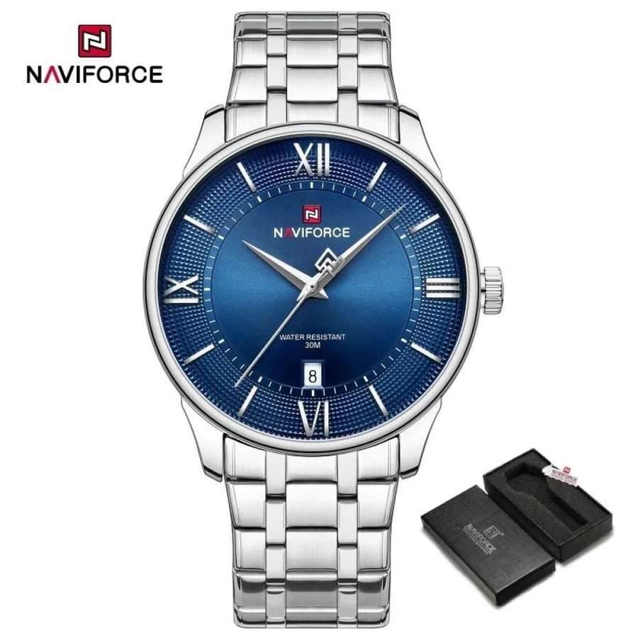 NAVIFORCE ساعة رجالي كلاسيكية حزام الفولاذ المقاوم للصدأ 3ATM مقاوم للماساعة كرونوغراف رجالية NF9272S