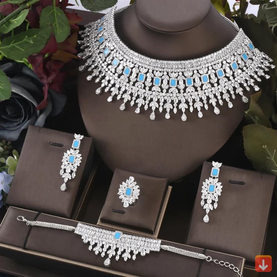 JaneKelly طقم مجوهرات فاخر كبير 4 قطع مع زركونيا مكعب للنساء إكسسوارات حفلات الزفاف