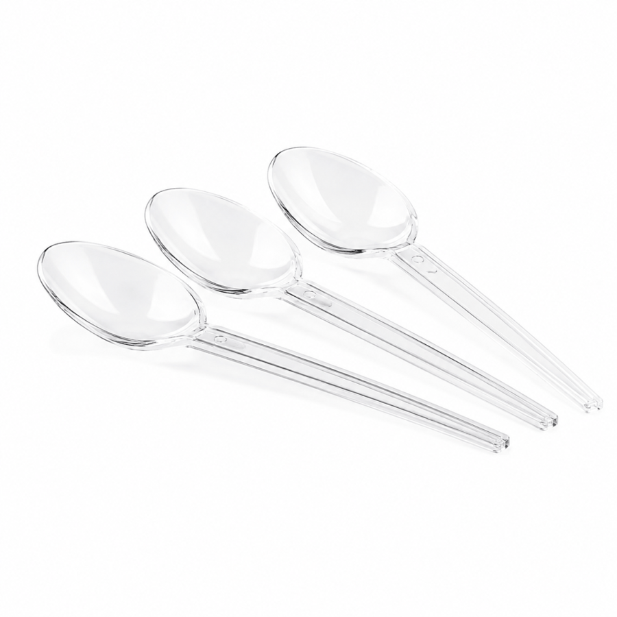 Large transparent VIP plastic spoons with a pointed end, pack of 50 pieces