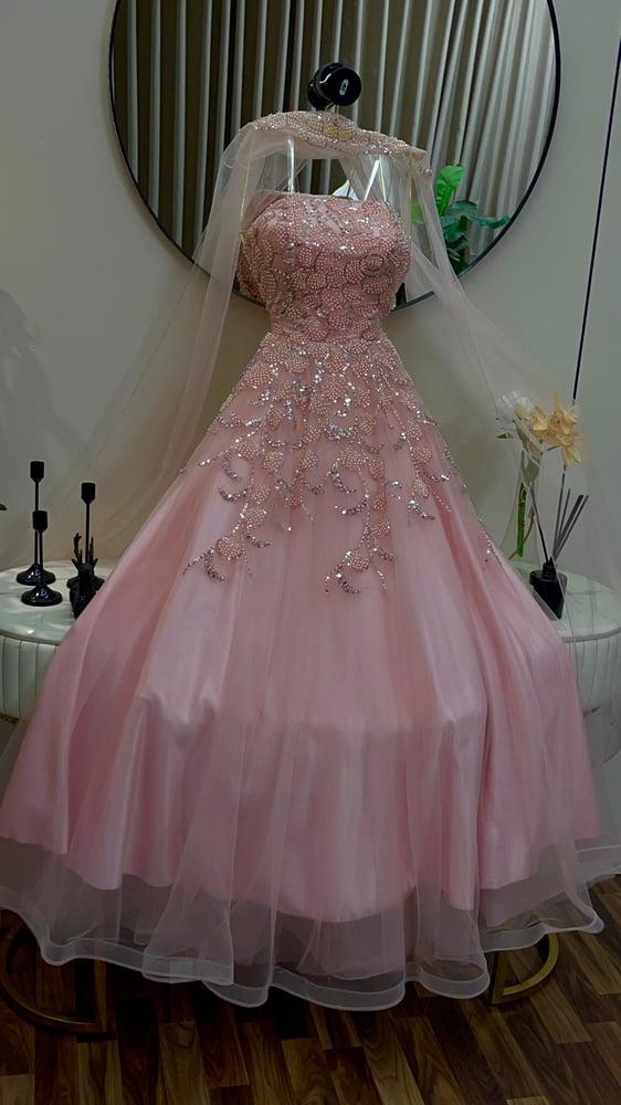 Evening dress with velvet embroidery with beads handmade luxurious