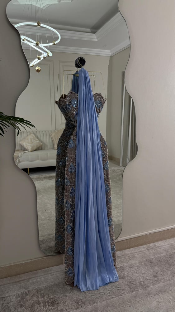 Evening dress with velvet embroidery with beads handmade luxurious