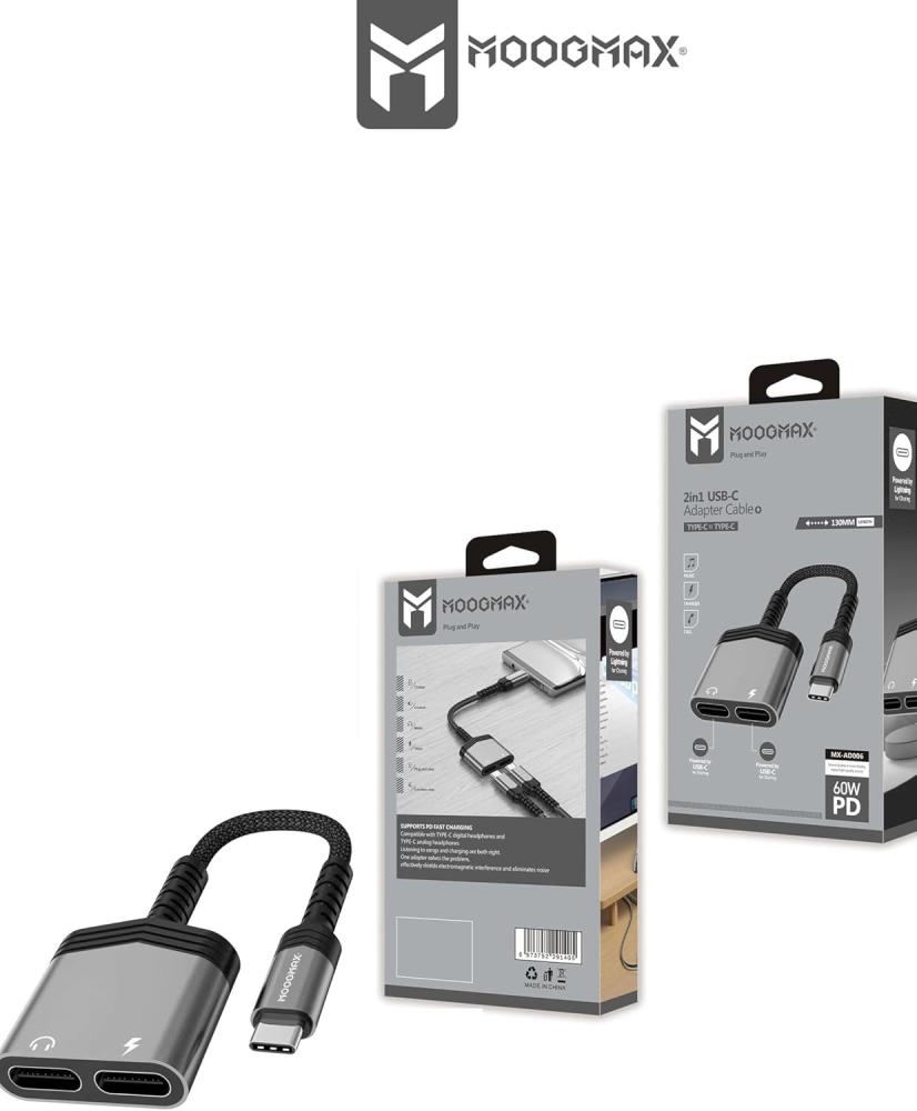 Type C charger and earphones 60 watt