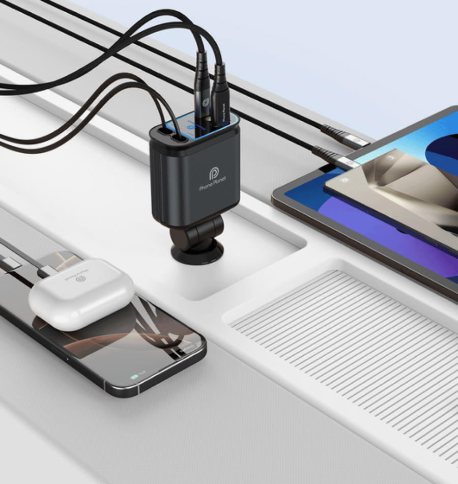 شاحن سيارة 120 واط مع إضاءة ليزر وكابلات مدمجة من phone planet