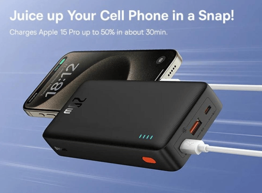 شاحن متنقل (PPAP20K) (Airpow) 20,000mAh ميلي أمبير مع مداخل تايب سي( PD x 1) + يو اس بي (USB-A x 1) من BASEUS