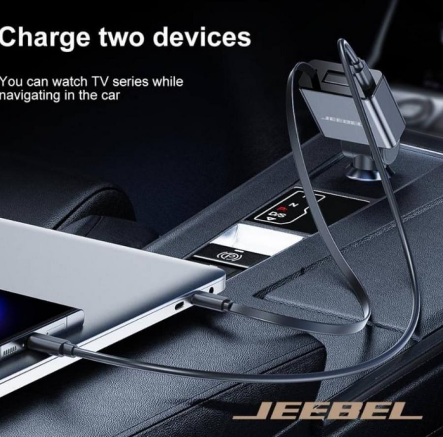 شاحن سيارة سريع 60 واط بكيبل مدمج USB-C قابل للسحب ومنفذ تايب سي