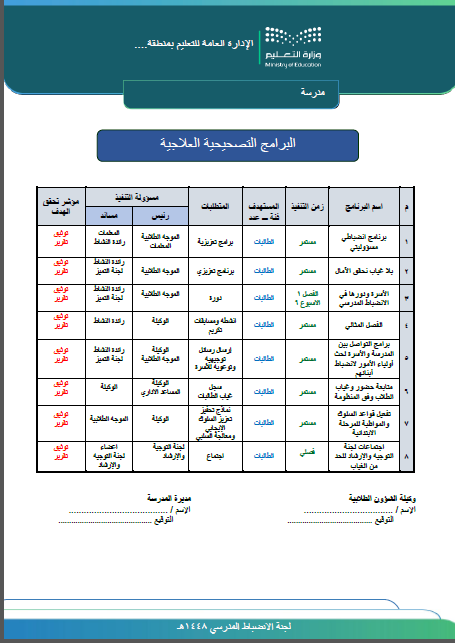 ملف خطة الانظباط المدرسي