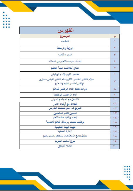 سجل شواهد الاداء الوظيفي للمعلم