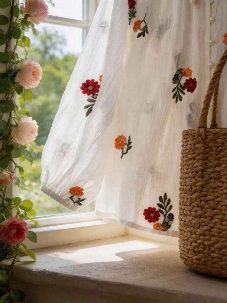 Franclia قميص نسائي كاجوال أنيق وعملي للارتداء اليومي، مطرز بنقشة زهرية