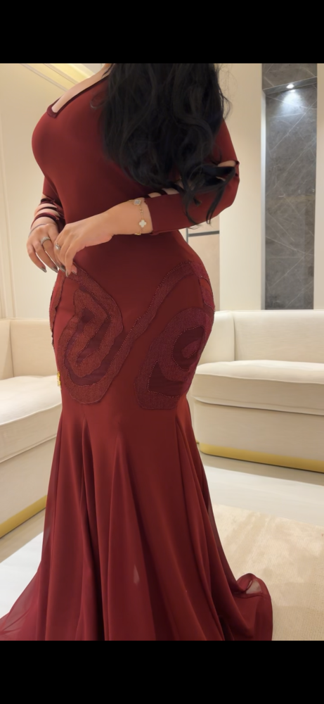 فستان سترتش كريب كسرات شيفون