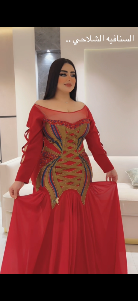 فستان سترتش كريب تطريز