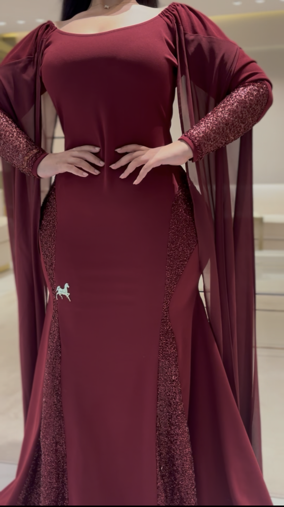 فستان سترتش كريب عنابي