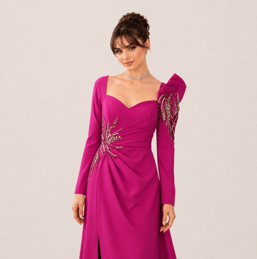 فستان سهرة فوشيا كريب ناعم