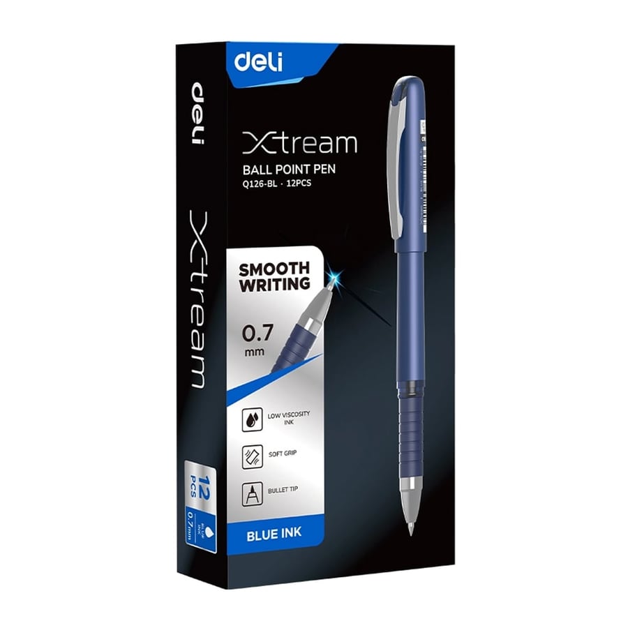 قلم حبر جاف أزرق، 0.7 مم - Deli Xstream Q88-BL