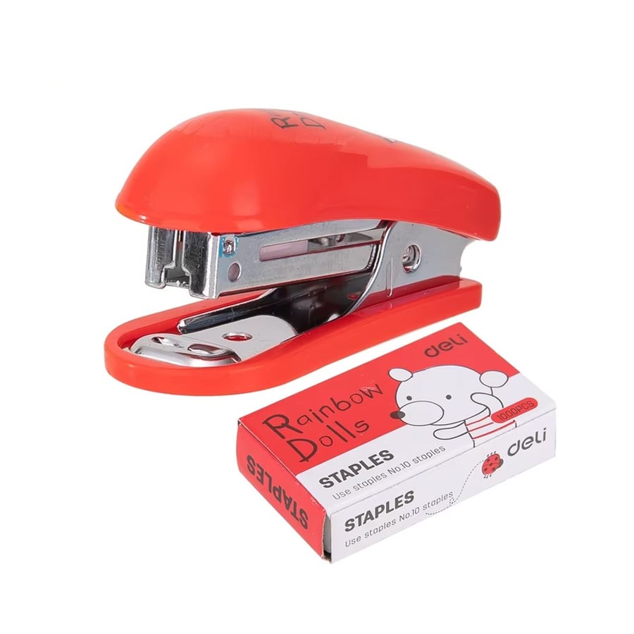 دباسة مع علبة دبابيس صغيرة – Deli Rainbow Dolls Mini Stapler