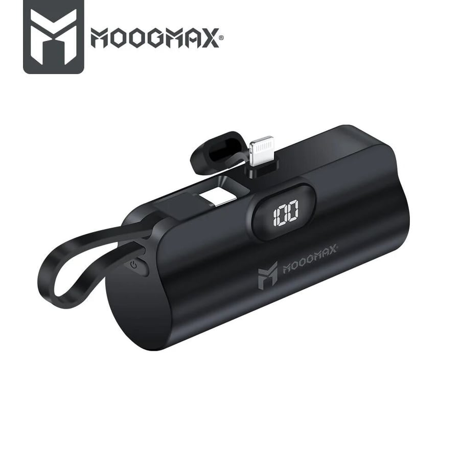 2-في-1 باور بنك سوبر تايني سايز ميني بسعة 5000mAh وبحجم قلم الروج, ووزن خفيف يجعل حمله واستخدامه سهل, بمخرجين مخرج ايفون أساسي ومخرج تايب-سي جانبي, يدعم تقنيات الشحن السريع, يسمح بحمله على أثناء السفر