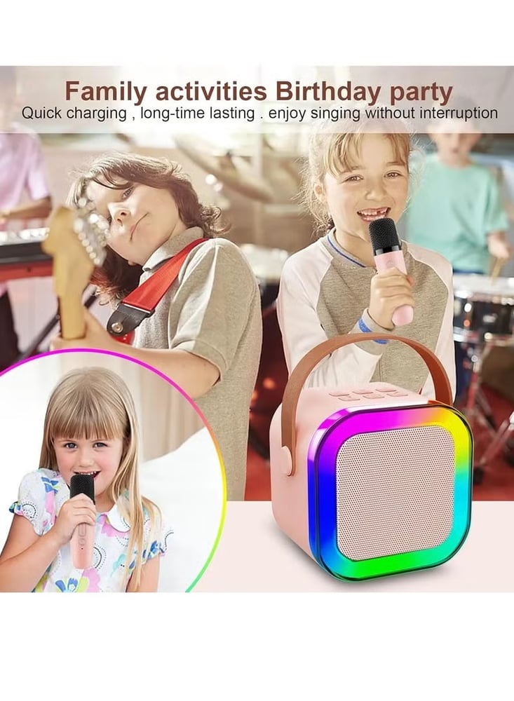 مكبر صوت بلوتوث محمول مع ميكروفون لاسلكي، يُعرف K12 Mini Karaoke Speaker.