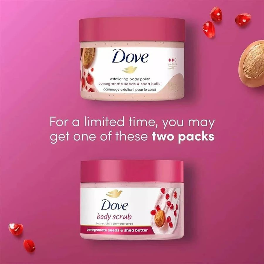 دوف (Dove) مقشر الجسم ببذور الرمان وزبدة الشيا – 298 مل