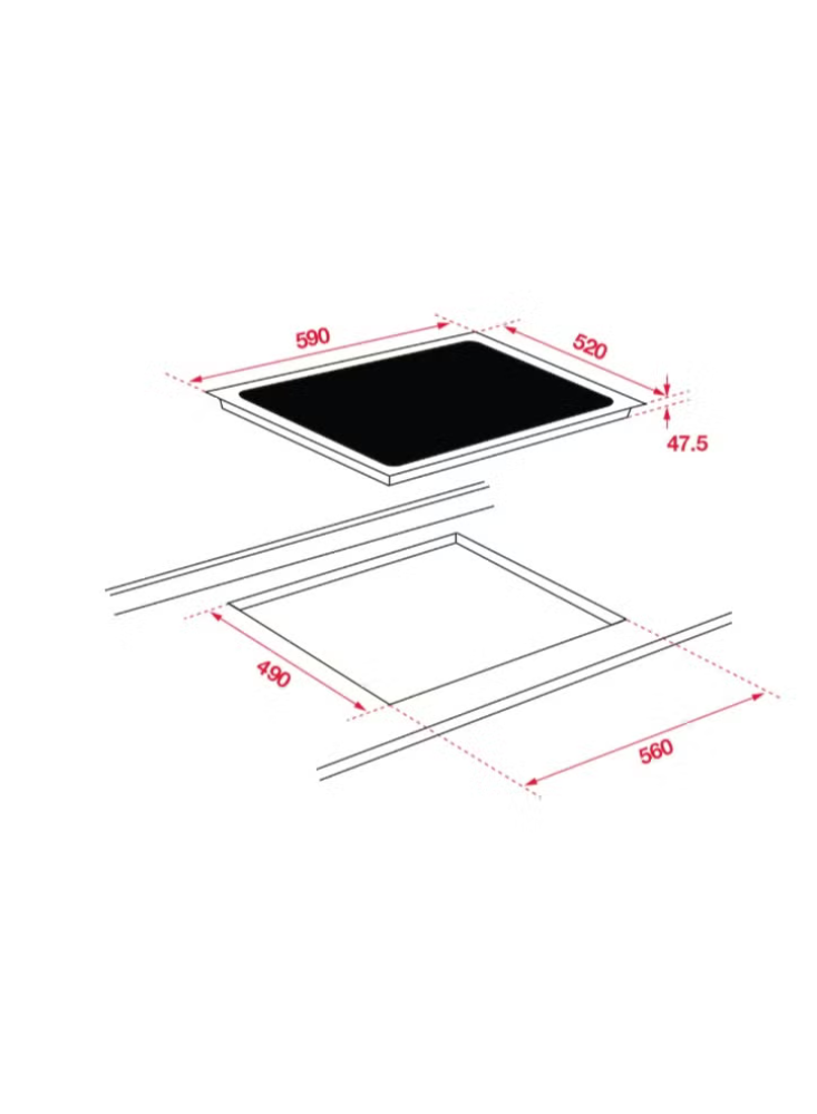 Starway Built-In Ceramic Hob, 4 Cooking Zones, 60x51cm, Touch Control, Black - SW4VC