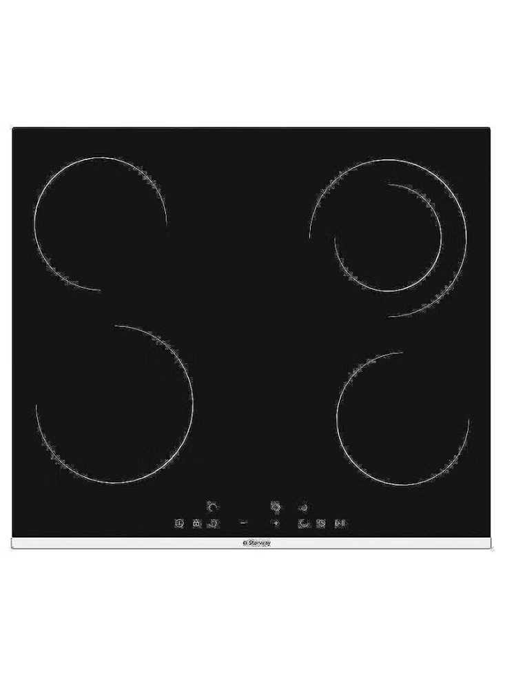 Starway Built-In Ceramic Hob, 4 Cooking Zones, 60x51cm, Touch Control, Black - SW4VC