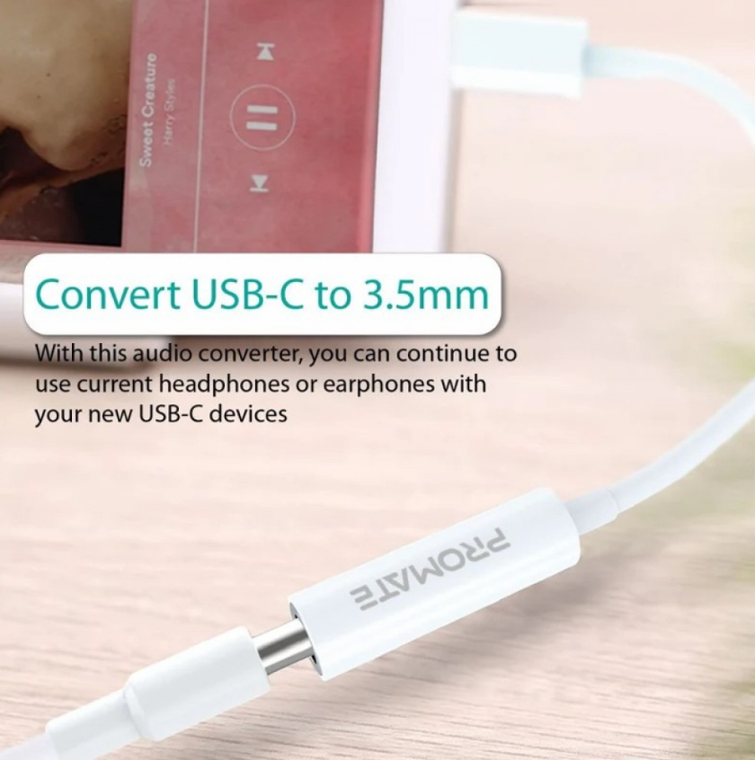 وصلة صوت AUX إلى USB-C - بروميت AUXLink-C (Promate) - أبيض