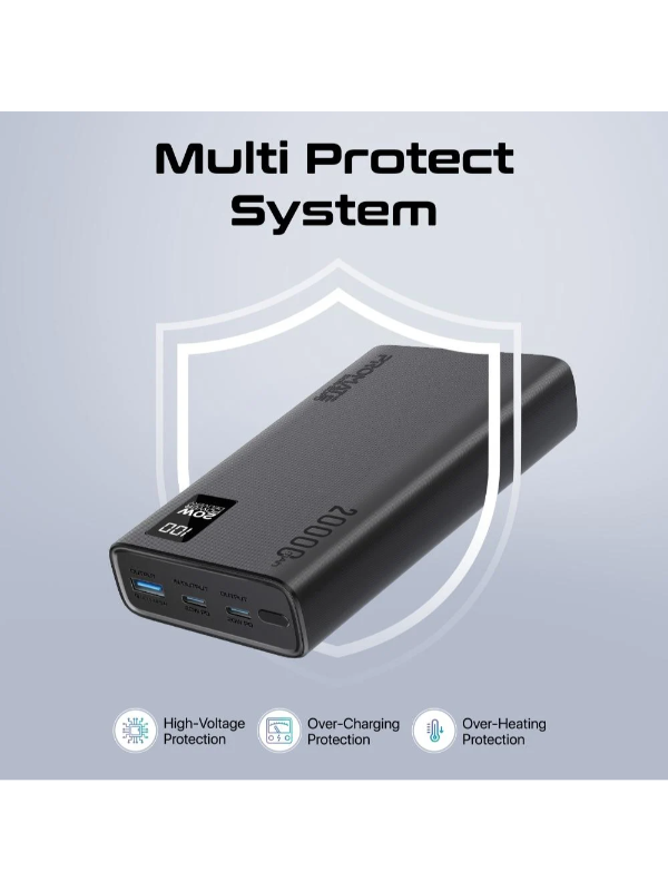 باور بنك Promate 20000mAh 20W - أسود