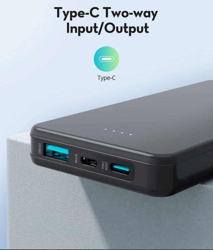 باور بنك 10000mAh بقدرة 15W بثلاث منافذ - راف باور (RAVPower) - أسود