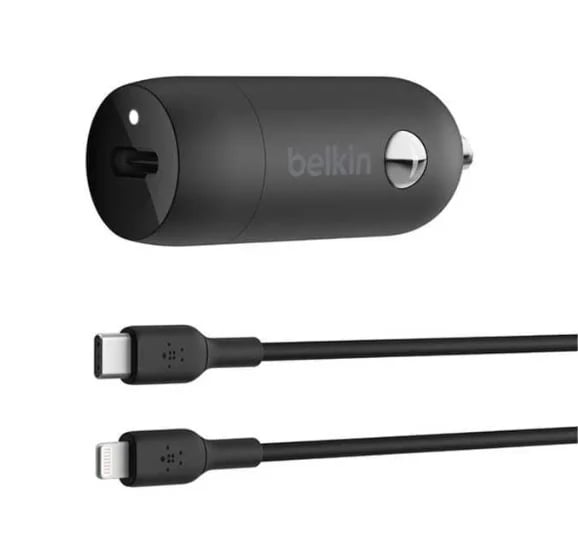 شاحن سيارة 30 واط بمنفذ Type-C مع كيبل Type-C إلى Lightning - بيلكن (Belkin)