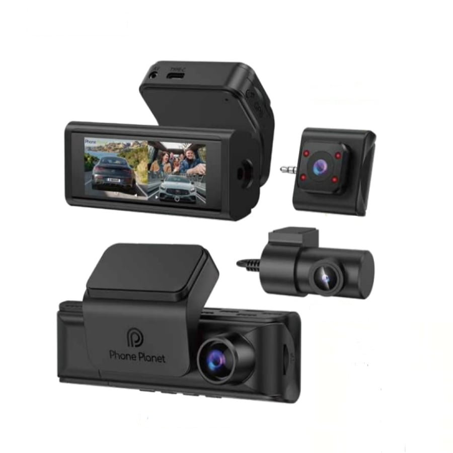 كاميرا داش كام 4K ثلاثية أمامية + داخلية + خلفية مع WiFi وGPS ومراقبة 24 ساعة + كيبل OBD مجاناً - فون بلانت