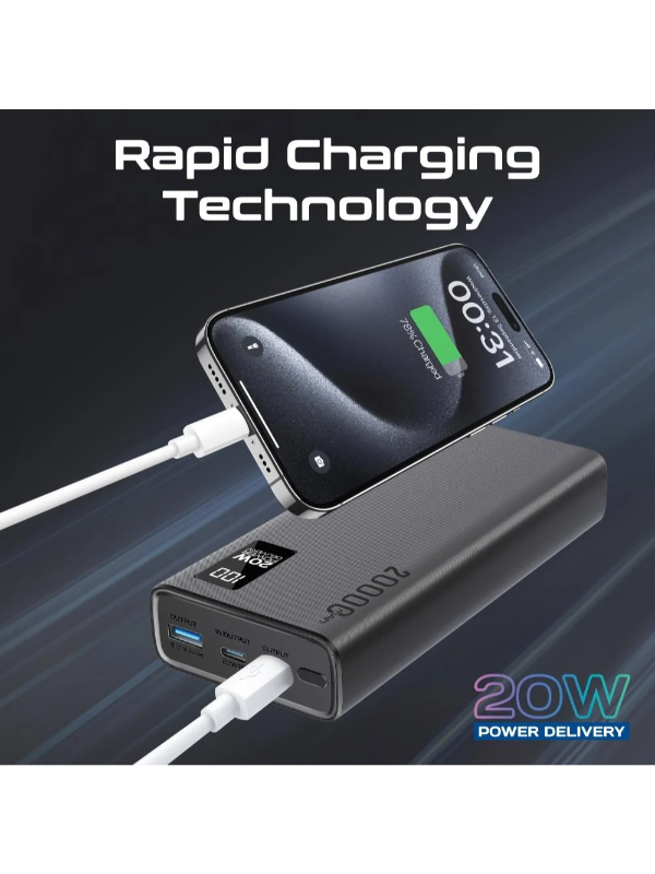 باور بنك Promate 20000mAh 20W - أسود