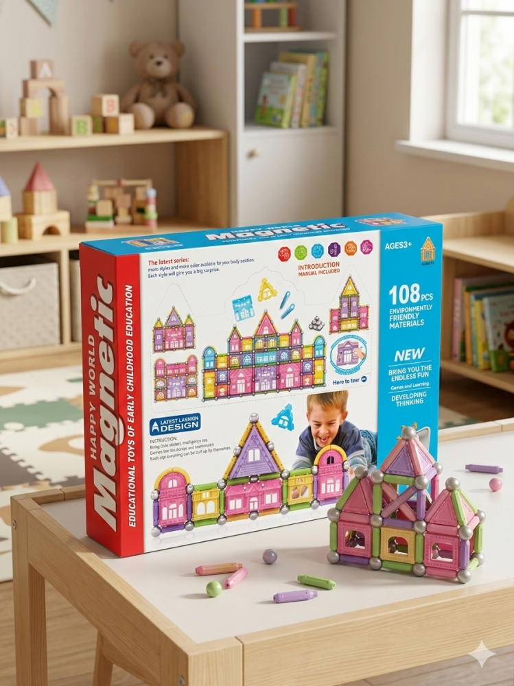 ألعاب القلعة المغناطيسية 108 قطعة - Magnetic Building Sticks Set